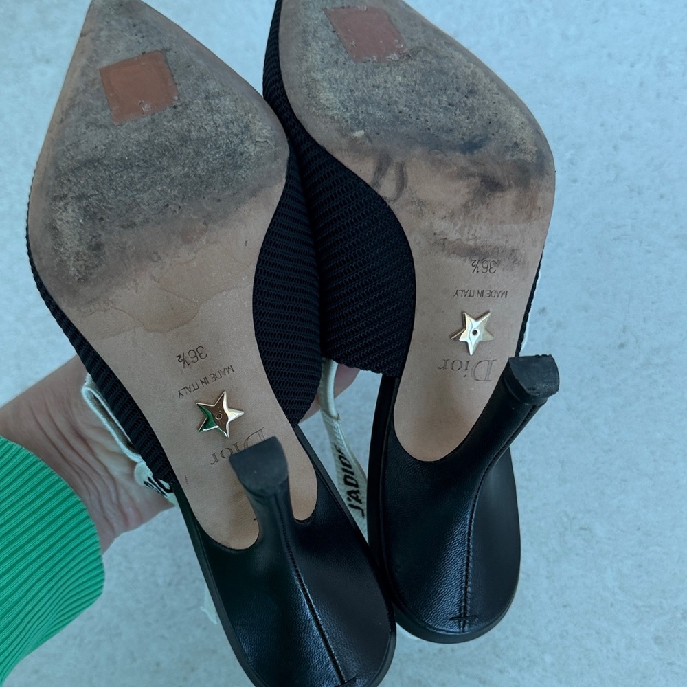 Dior Black and Cream Slingback Heels - Picture 7 of 11